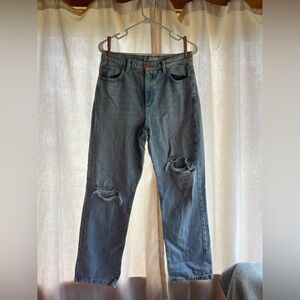 Garage Blue Straight Leg Jeans with Distressed Details